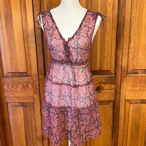 American Eagle Unlined Sheer V-Neck Front and Back Tank Tiered Summer Dress  00 - Picture 1 of 8